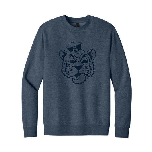 The Big Beanie Tiger Outline | Heathered Navy Crewneck Sweatshirt