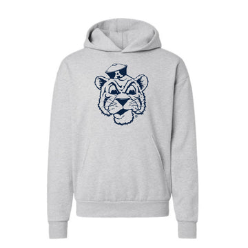 The Big Beanie Tiger Outline | Grey Heather Hooded Sweatshirt