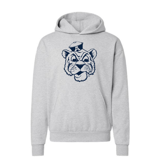 The Big Beanie Tiger Outline | Grey Heather Hooded Sweatshirt