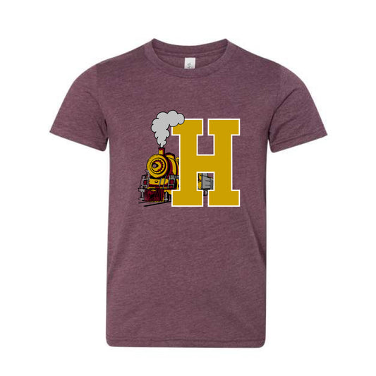 The Big H With Train | Youth Heather Maroon Tee