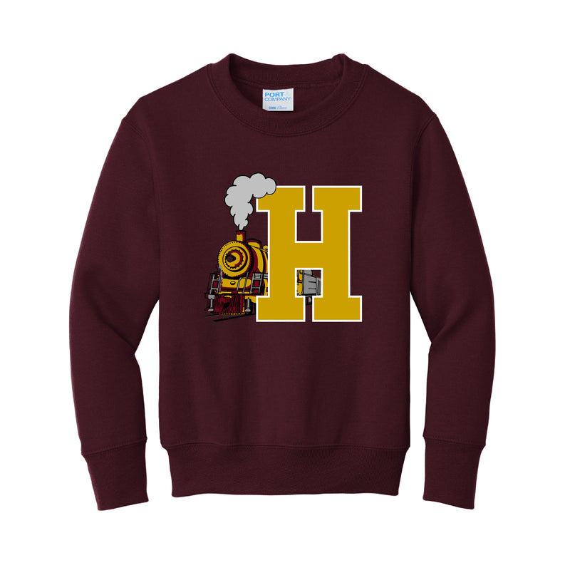 The Big H With Train | Maroon Youth Crewneck Sweatshirt