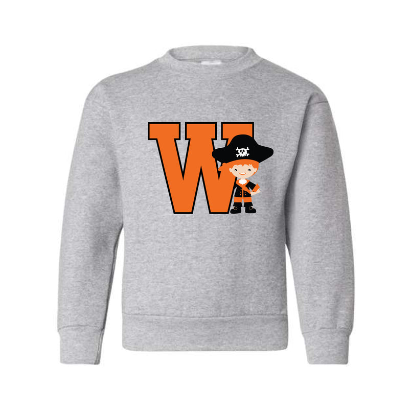 The Big W Pirate | Light Steel Youth Crewneck Sweatshirt