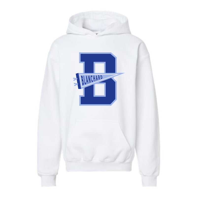 The Blanchard Pennant | White Youth Hooded Sweatshirt