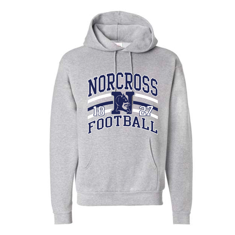 The Blue Devils Football Arch | Light Steel Hooded Sweatshirt