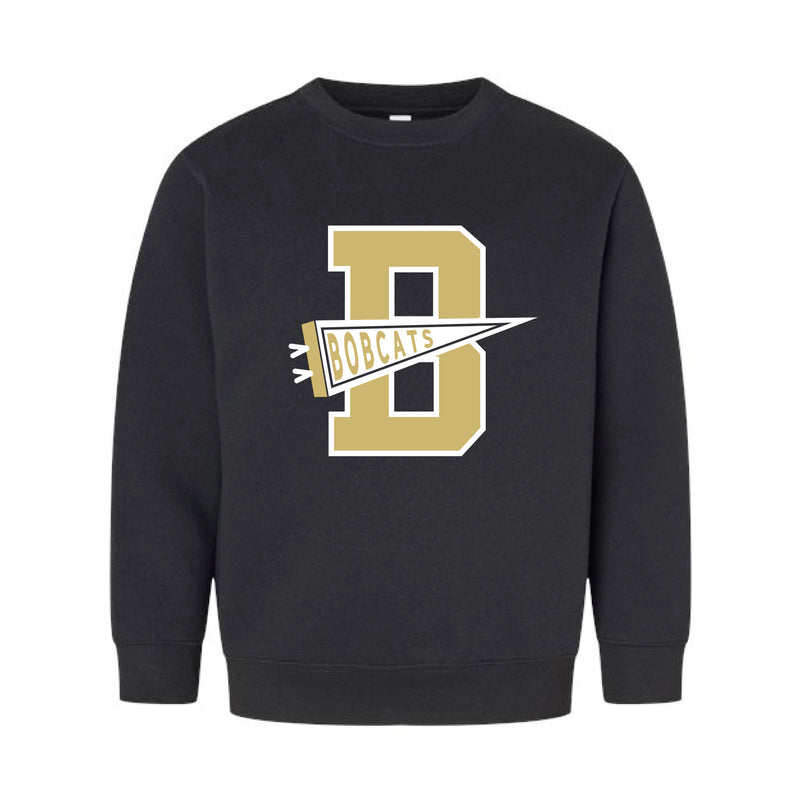 The Bobcats Pennant | Black Youth Crewneck Sweatshirt