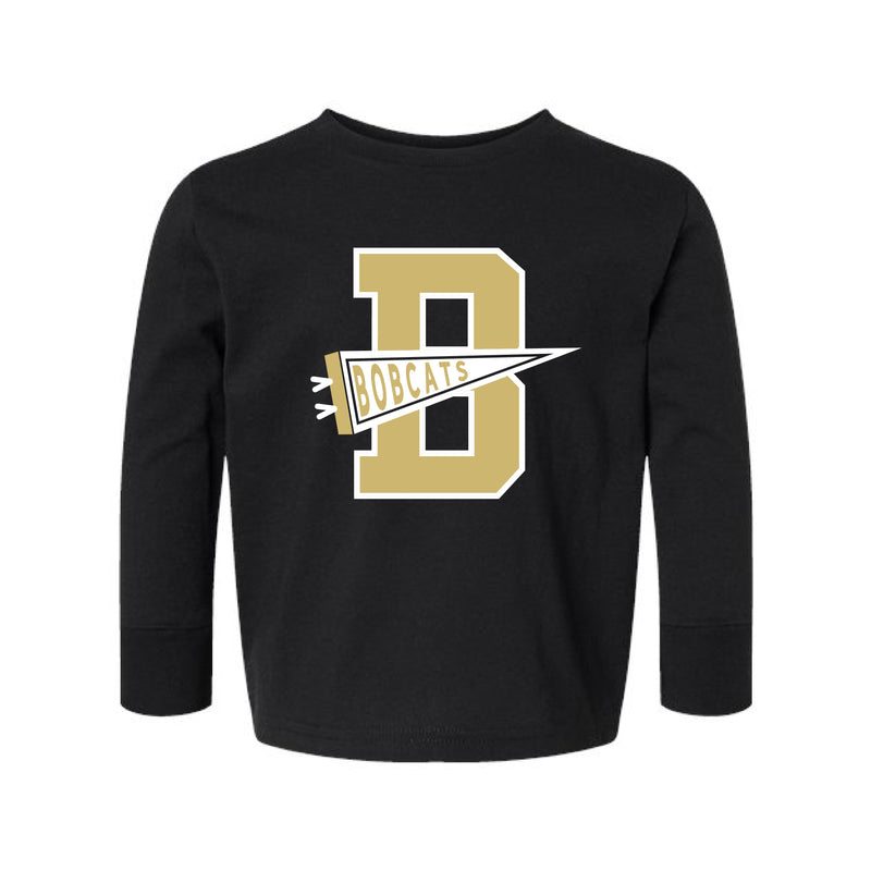 The Bobcats Pennant | Black Youth Long Sleeve Tee