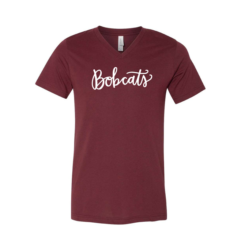 The Bobcats Script | Heather Cardinal V-Neck Tee