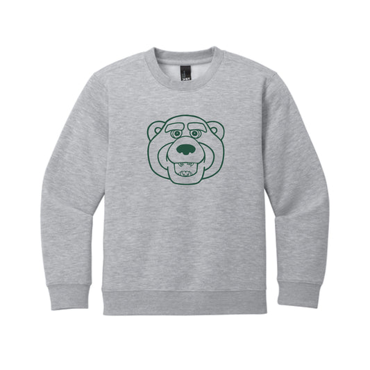 The Bruiser Head Outline | Youth Light Heather Grey Crewneck Sweatshirt