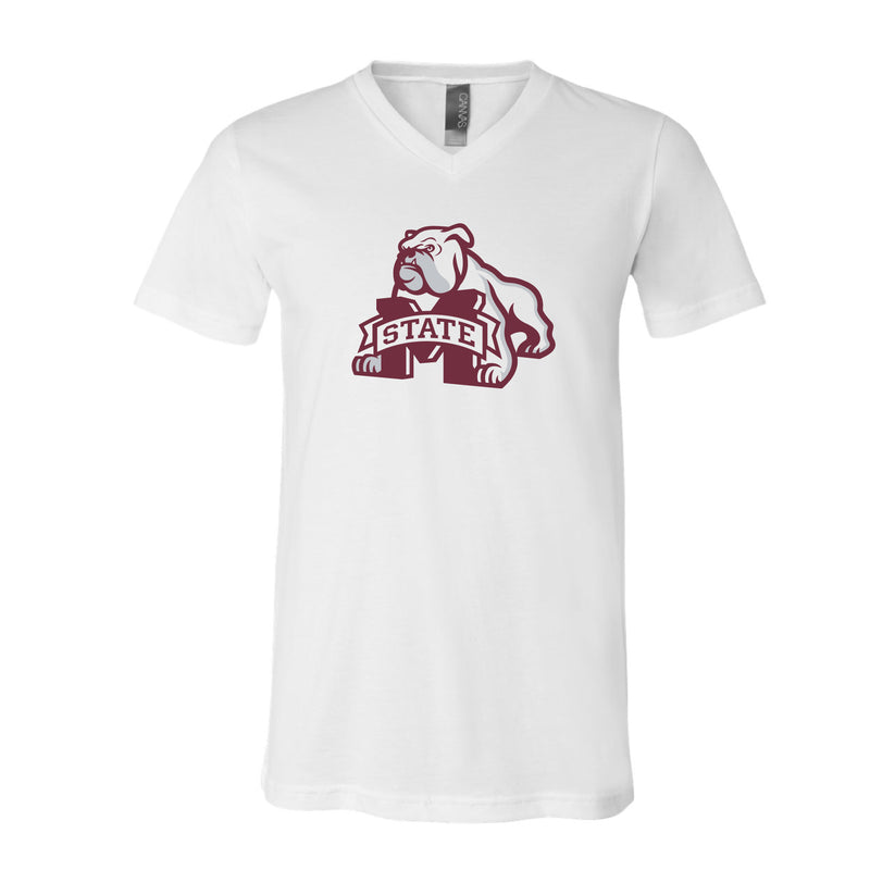 The Bulldog M Logo | White V-Neck Tee