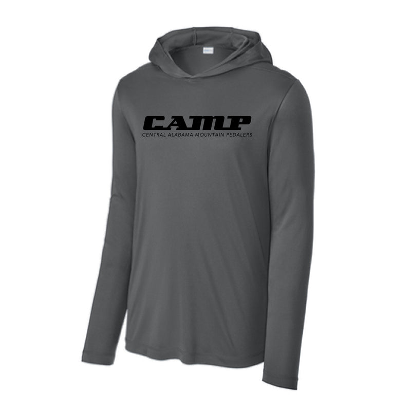 The C.A.M.P. Logo | Adult Dark Smoke Grey Performance Long Sleeve Hoodie