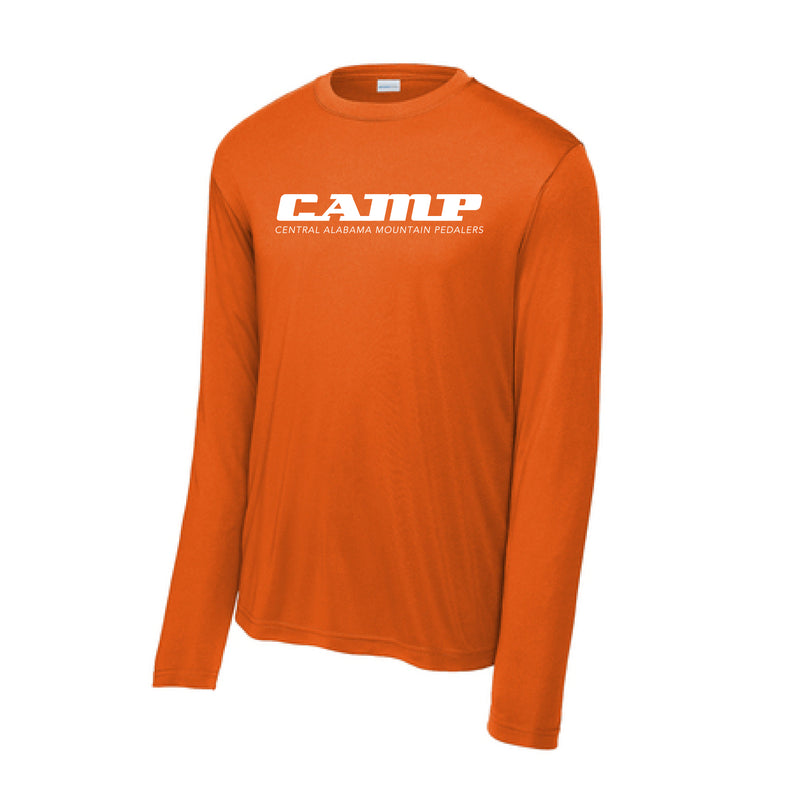 The C.A.M.P. Logo | Adult Deep Orange Performance Long Sleeve Tee