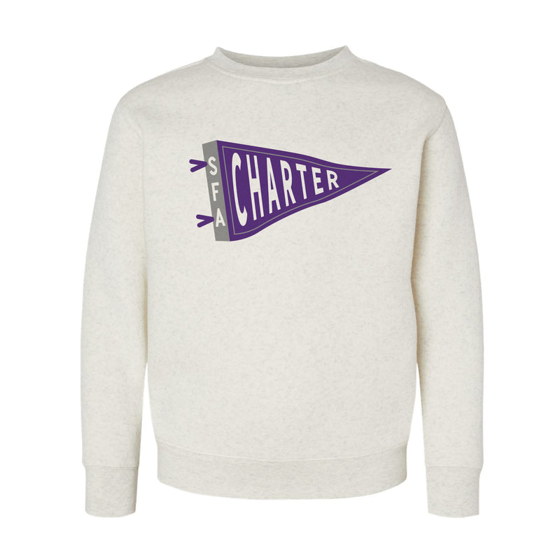 The Charter Wavy Pennant | Natural Heather Youth Crewneck Sweatshirt