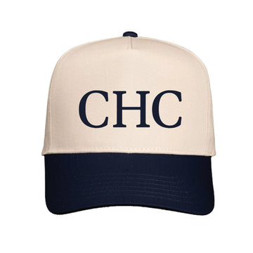 The CHC  | Embroidered Natural/ Navy Valucap - Five-Panel puff in Navy Cap