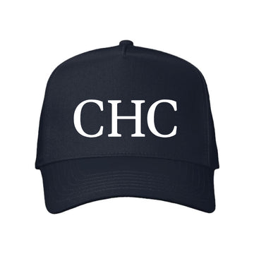 The CHC  | Embroidered Navy Valucap - Five-Panel puff in White Cap