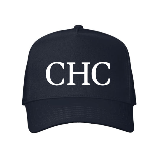 The CHC  | Embroidered Navy Valucap - Five-Panel puff in White Cap