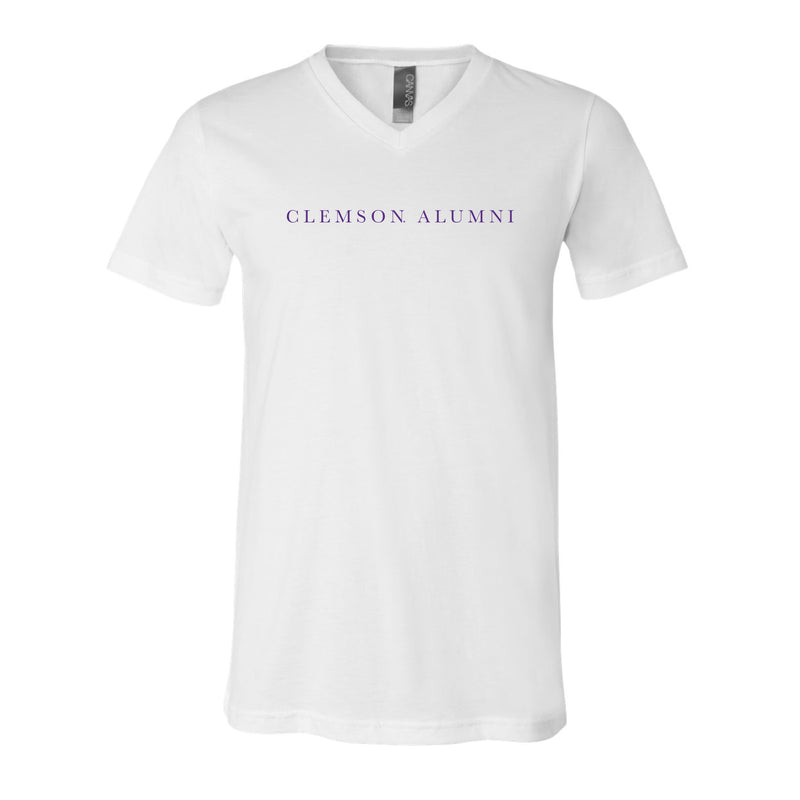 The Clemson Alumni Serif | White V-Neck Tee