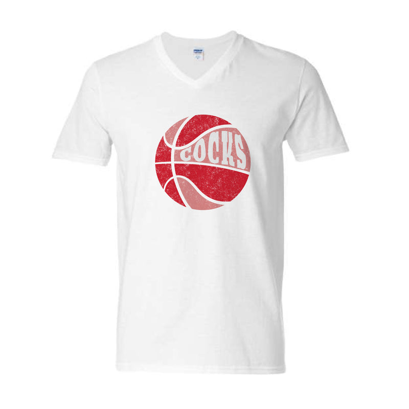 The Cocks Basketball Multi | White V-Neck Tee