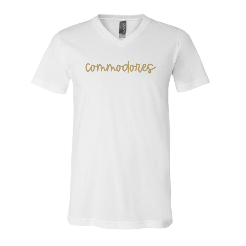 The Commodores Cursive | White V-Neck Tee