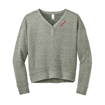The Cardinal Script | Embroidered Adult Grey Frost V-Neck Sweatshirt