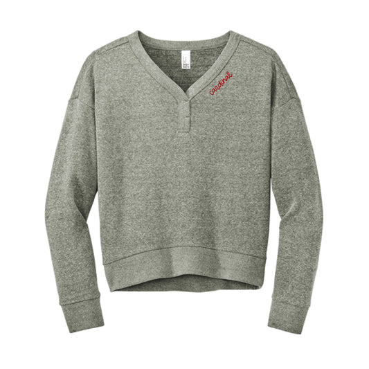 The Cardinal Script | Embroidered Adult Grey Frost V-Neck Sweatshirt