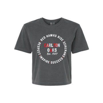 The Carlton Oaks Circle | Women's Black Boxy Tee
