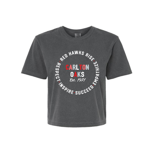 The Carlton Oaks Circle | Women's Black Boxy Tee