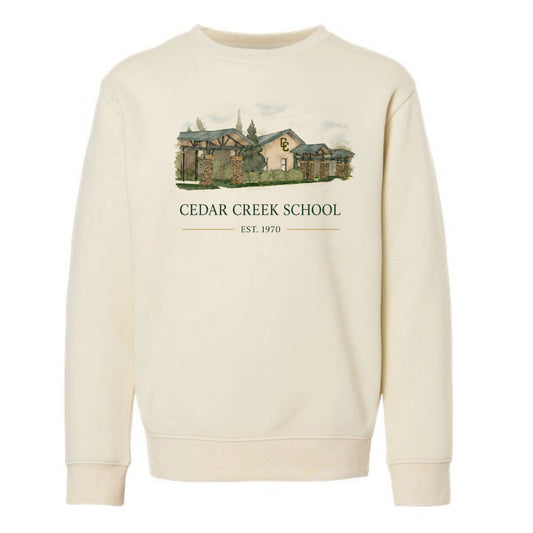 The Cedar Creek Watercolor | Youth Natural Crewneck Sweatshirt