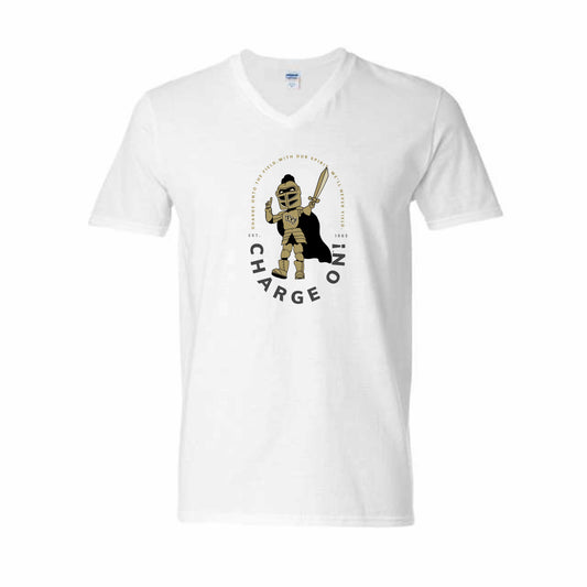 The Charge On Knightro | White V-Neck Tee
