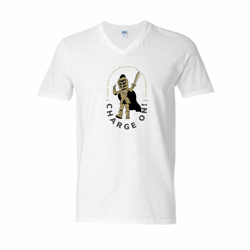 The Charge On Knightro | White V-Neck Tee