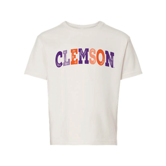 The Clemson Arch Multi | Youth Vintage White Tee