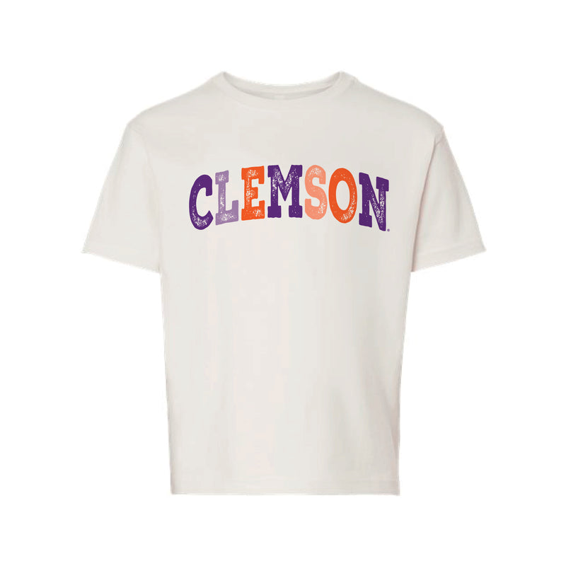 The Clemson Arch Multi | Youth Vintage White Tee