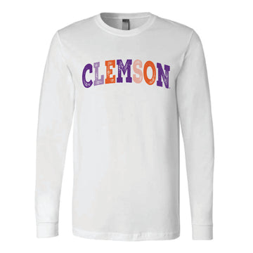 The Clemson Arch Multi | White Long Sleeve Tee