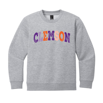 The Clemson Arch Multi | Youth Light Heather Grey Sweatshirt
