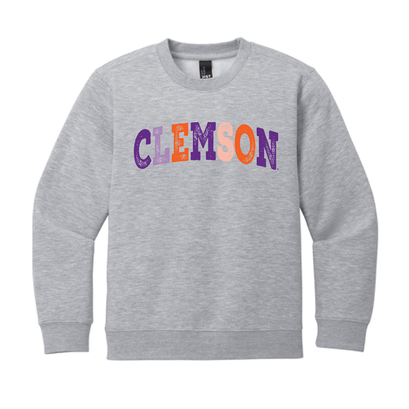 The Clemson Arch Multi | Youth Light Heather Grey Sweatshirt