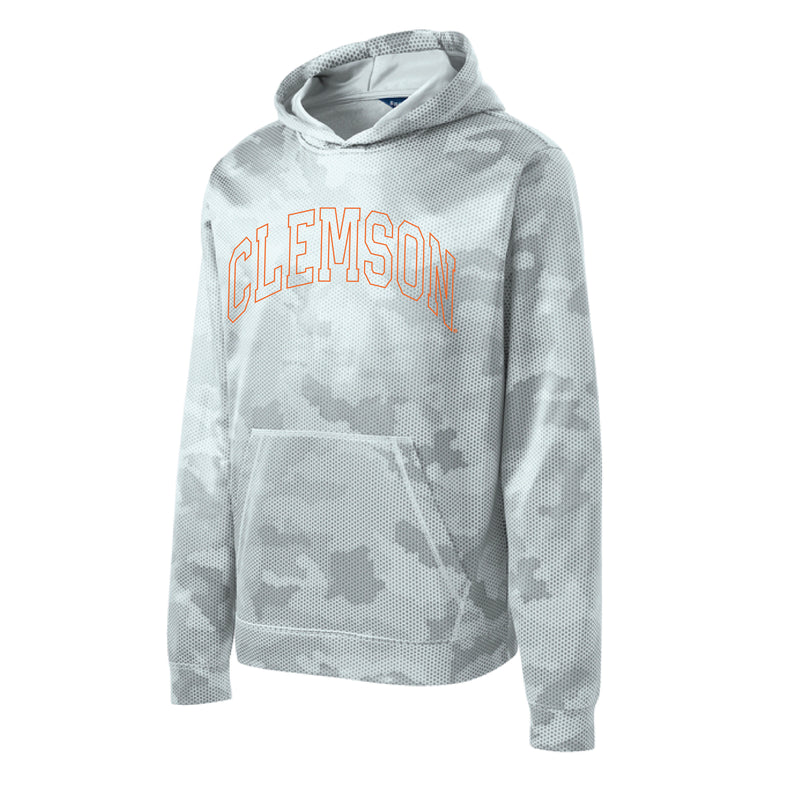 The Clemson Arch Outline | White Sport Wick Fleece Hoodie