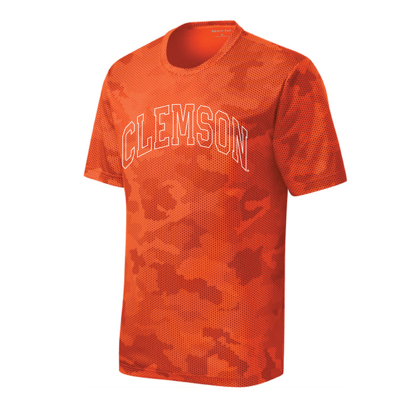 The Clemson Arch Outline | Neon Orange Sport Tek Tee