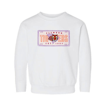 The Clemson License Plate | Toddler White Sweatshirt