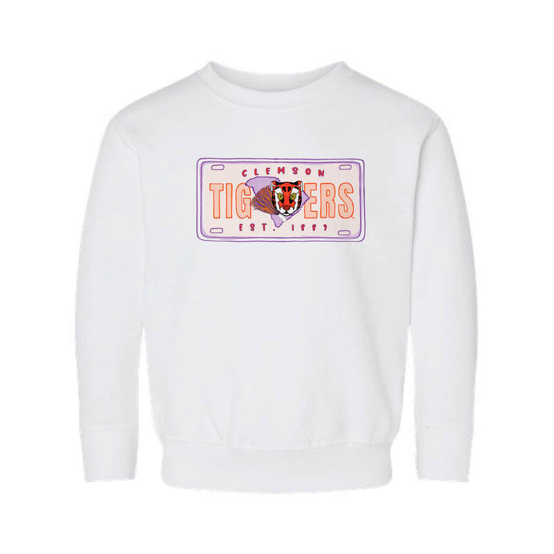 The Clemson License Plate | Toddler White Sweatshirt