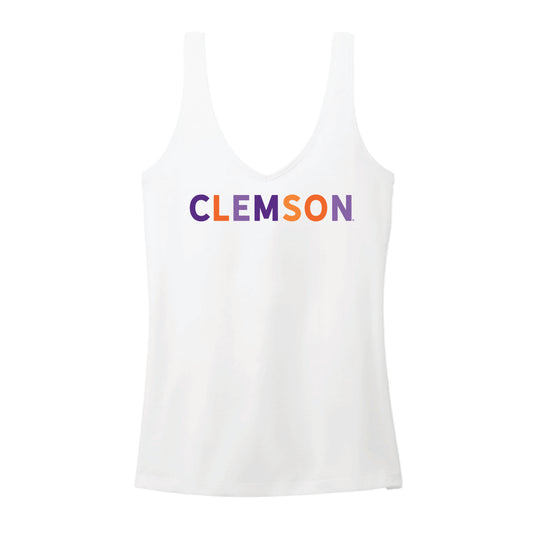 The Clemson Multi | White V-Neck Tank