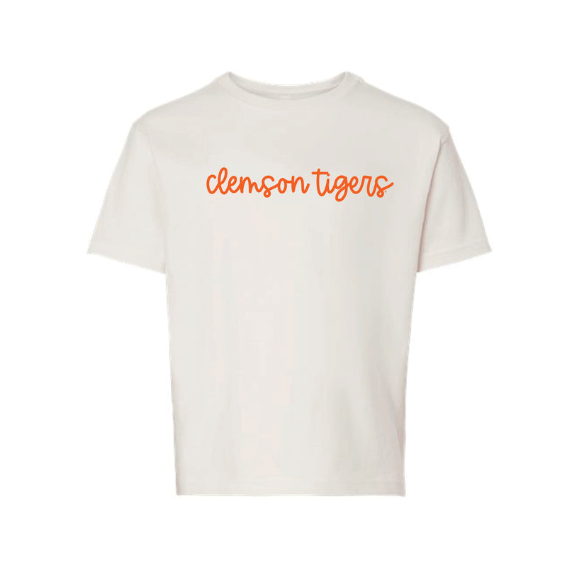 The Clemson Tigers Cursive | Youth Vintage White Tee