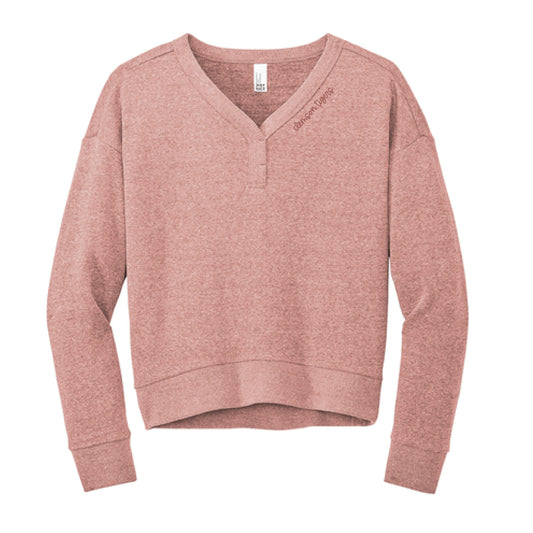 The Clemson Tigers Cursive | Blush Frost Fleece V-Neck Sweatshirt