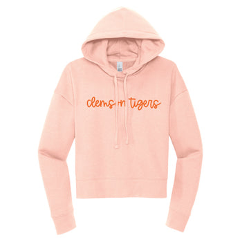 The Clemson Tigers Cursive | Rosewater Pink Fleece Cropped Hoodie