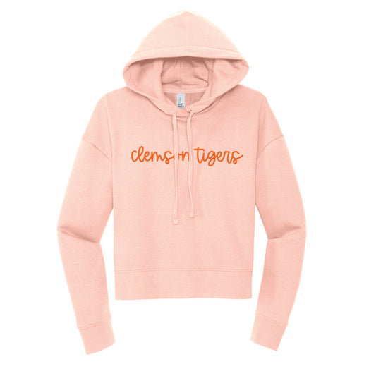 The Clemson Tigers Cursive | Rosewater Pink Fleece Cropped Hoodie