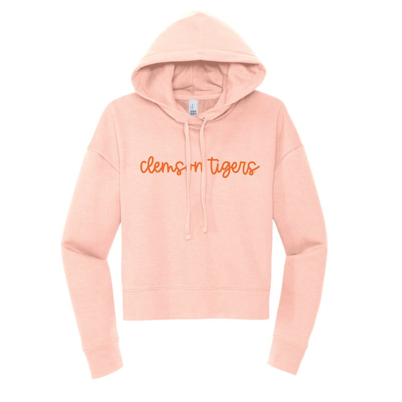 The Clemson Tigers Cursive | Rosewater Pink Fleece Cropped Hoodie