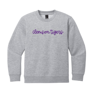 The Clemson Tigers Cursive | Youth Light Heather Grey Sweatshirt