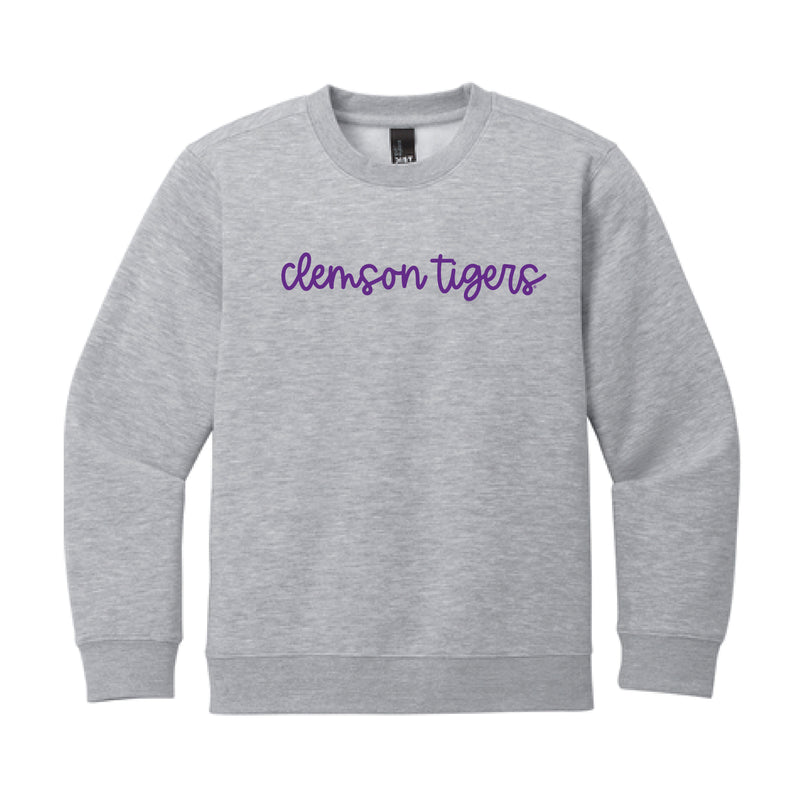 The Clemson Tigers Cursive | Youth Light Heather Grey Sweatshirt