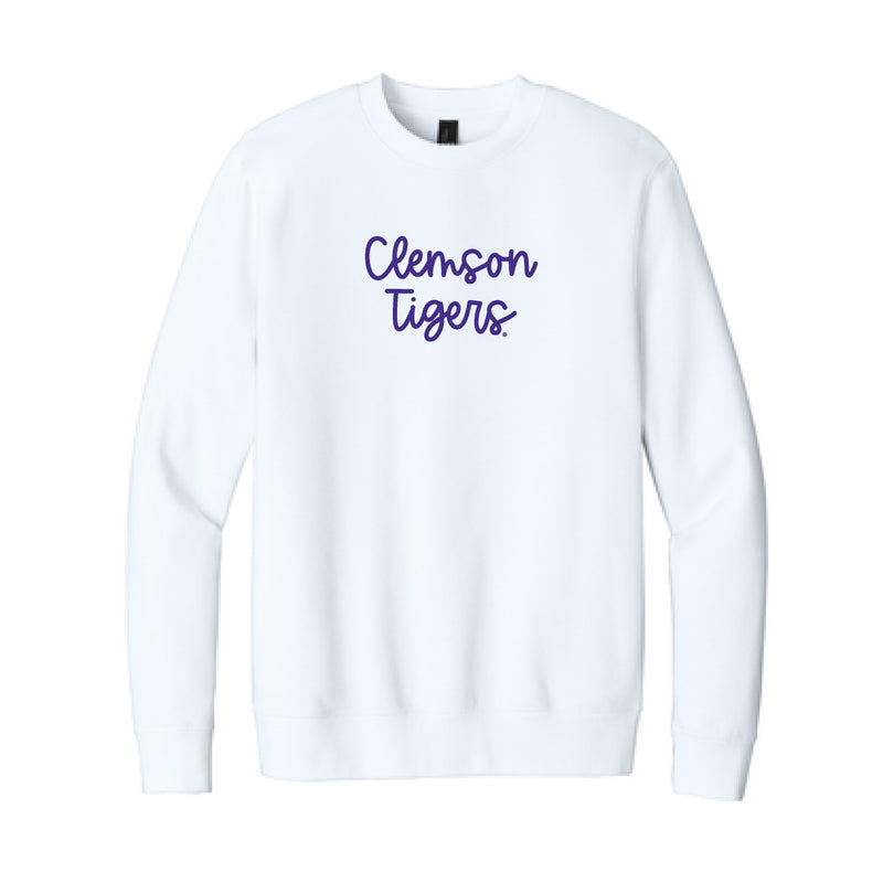 The Clemson Tigers Embroidered Script | White Fleece Sweatshirt