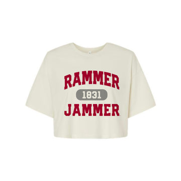 The Collegiate Rammer Jammer | Vintage White Crop Tee