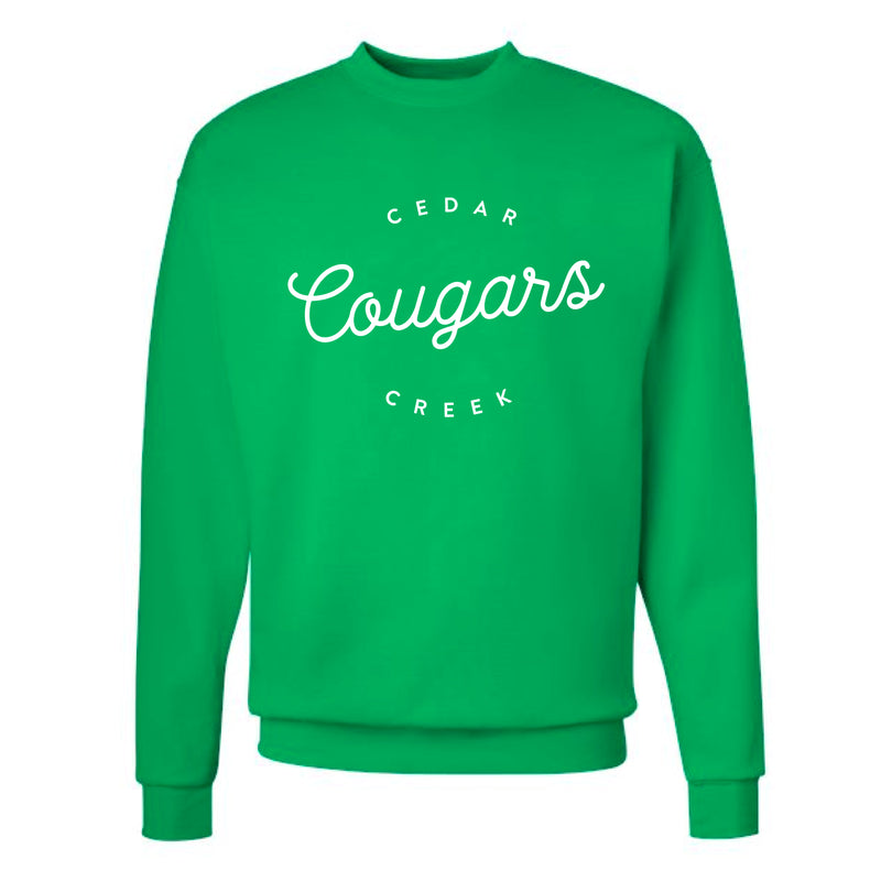 The Cougars Script Circle | Kelly Green Crewneck Sweatshirt