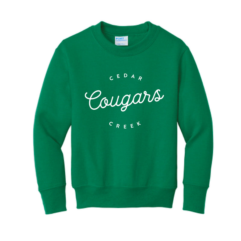 The Cougars Script Circle | Kelly Youth Crewneck Sweatshirt